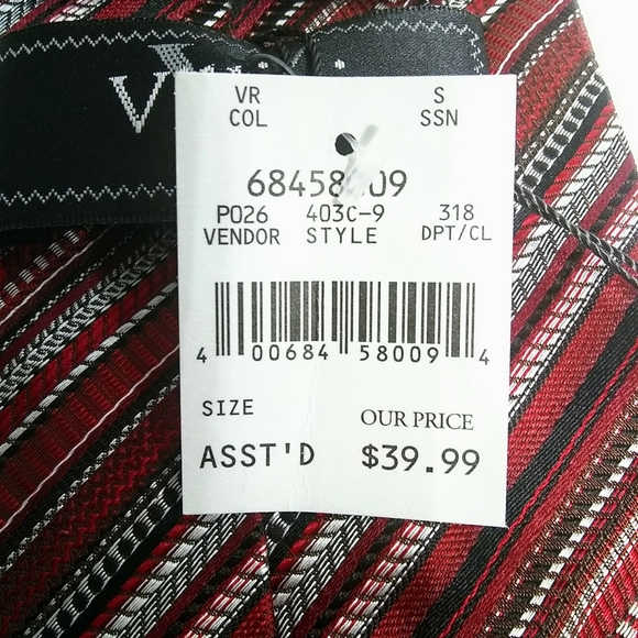 Robert Villini Red Black Striped Silk NWT Necktie Tie - Picture 10 of 11